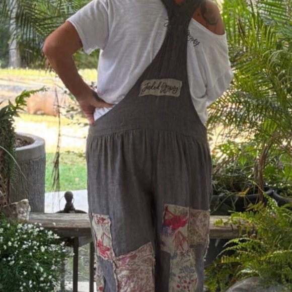 Gray Patchwork Overalls - Picture 2 of 3